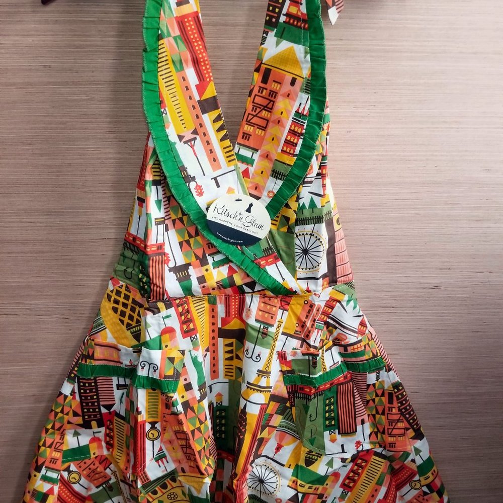 Anthropologie Kitsch n Glam Apron Jet Set Print - Picture 2 of 5